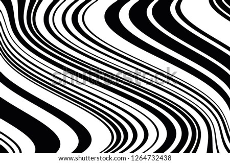 Abstract pattern. Texture with wavy, curves lines. Optical art background. Wave design black and white. Digital image with a psychedelic stripes. Vector illustration  