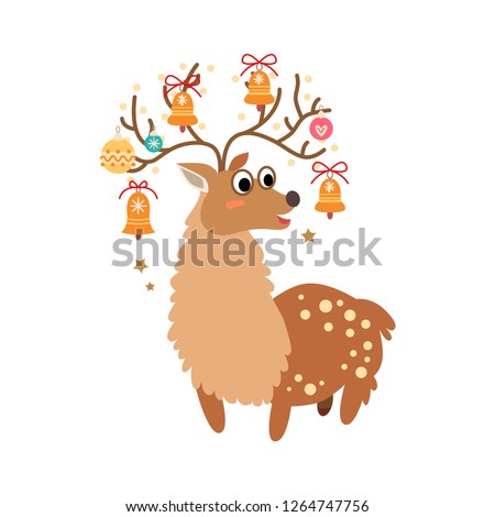 Christmas deer icon. Vector illustration Santa reindeer isolated on white background. Xmas decoration in cartoon style. Traditional christmas element of holiday