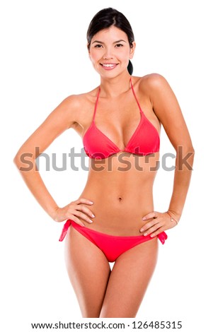 Beautiful bummer woman in bikini - isolated over a white background