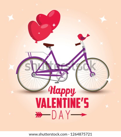 bicycle transport with hearts balloons to valentine day