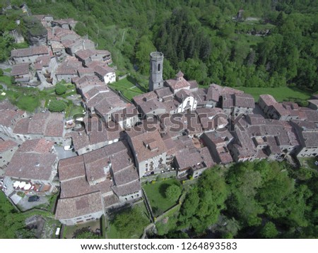 Rupit i Pruit. Medieval village in Barcelona, Spain. Drone Photo Royalty-Free Stock Photo #1264893583
