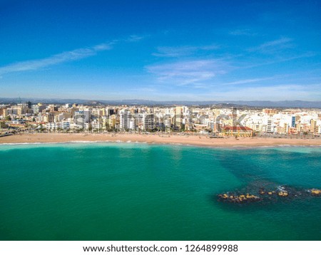 Aerial view of beach in Vinaros, Castellon,Spain. Drone Photo