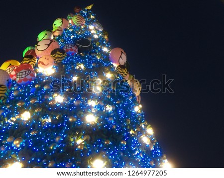 Decorated Christmas tree on Night sky background - Image