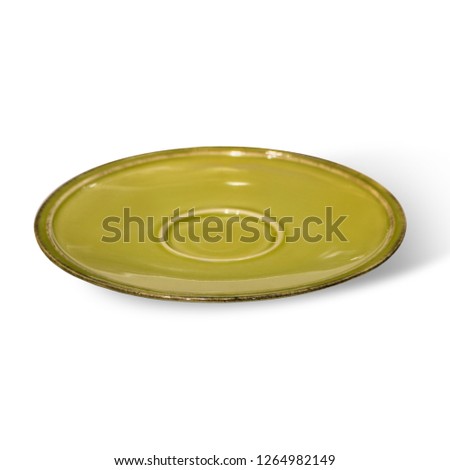 Beautiful and diverse subject. Beautiful vintage and vintage creative saucer made of glazed glossy enamel and glaze on a white isolated background.