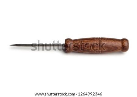 Beautiful and diverse subject. Beautiful and stylish antique wood awl on a white insulating background.
