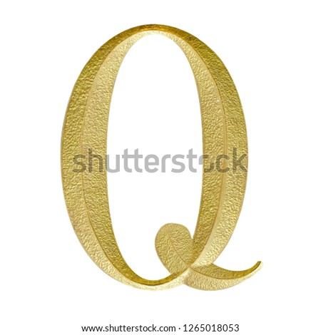 Q text carve granite gold print isolated on white background. This has clipping path.                               