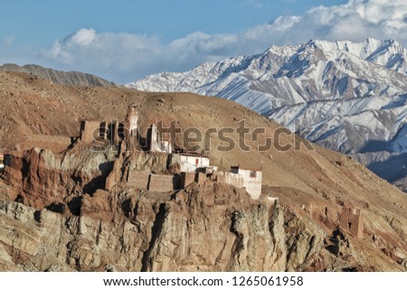 Basgo Gompa and Fort. Ancient fortress and Buddhist Monastery in Bazgo valley in Leh district, Ladakh, Northern India.