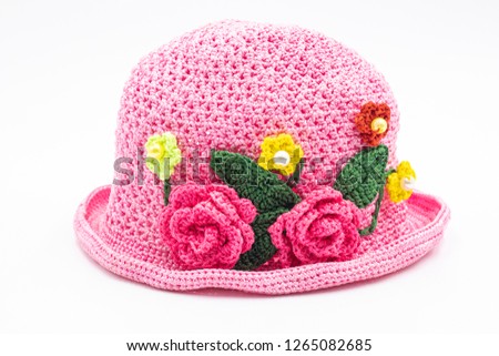 Crochet hat on white background