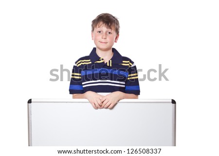 cute boy with a blank on a white background
