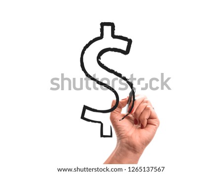woman hand with pencil draws dollar money sign