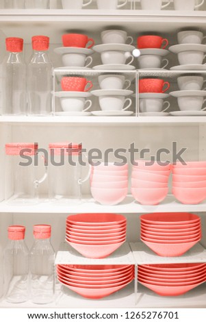 interior elements. plates on the table, serving dishes