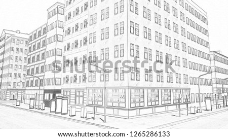 Drawing of a small town Concept of a building 3d render