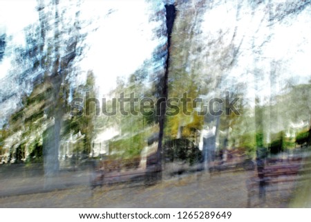gardens in Autumn, Tribute to Monet, impressionist photograph of the Park of the Roman circus, Toledo, Spain,  photographic sweeps at low shutter speed, feeling of movement, of life,