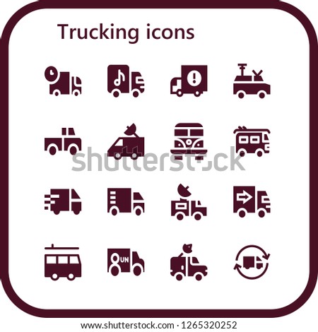 trucking icon set. 16 filled trucking icons. Simple modern icons about  - Truck, Delivery truck, Van