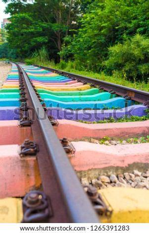 The colorful rainbow railway in Railway Park of Changping Town, Dongguan City, Guangdong Province, China