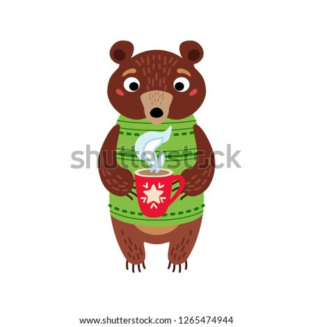 Christmas bear icon. Vector illustration Santa grizzly isolated on white background. Xmas decoration in cartoon style. Traditional christmas element of holiday
