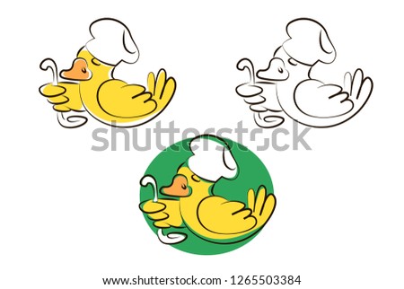 Funny duck in cook hat with spoon. Logo