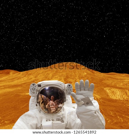 Astronaut posing on the strange extrasolar planet. The elements of this image furnished by NASA.
