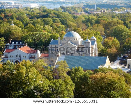 Aeraial view on Saint Sophia Cathedral, a Greek Orthodox Church, in Washington DC 