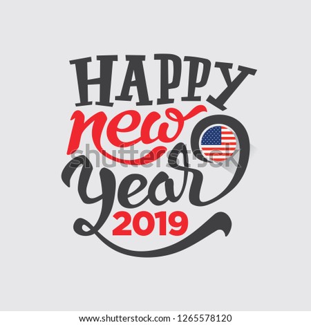 usa flag Happy New Year 2019 card, banner design - Vector