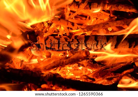 Background from burning firewood shot close-up.