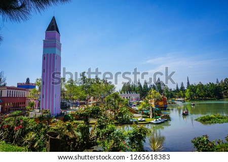 a tower miniature of italy park in indonesia little venice Royalty-Free Stock Photo #1265618383