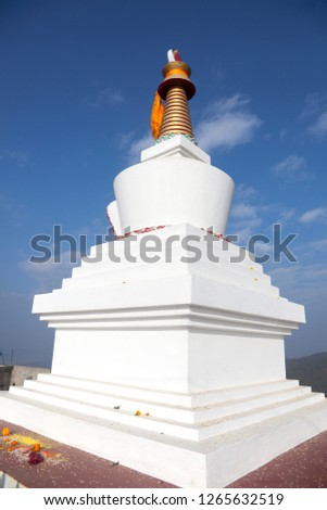 Tibetan buddhism stupa in thrangu tashi yangtse monastery of Nepal. Royalty-Free Stock Photo #1265632519