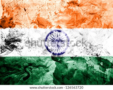 India. Indian flag  painted dirty and grungy paper