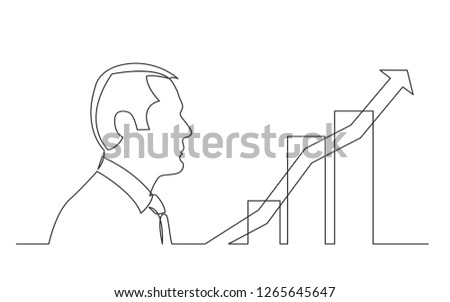 businessman thinking about effective business market grouth - continuous line drawing