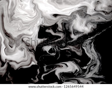 Oil drops on a water surface - Image.Black and white marble. Decorative texture. Liquid paints. Watercolour stains. Abstract painted waves. Trendy background for posters, cards, invitations, websites