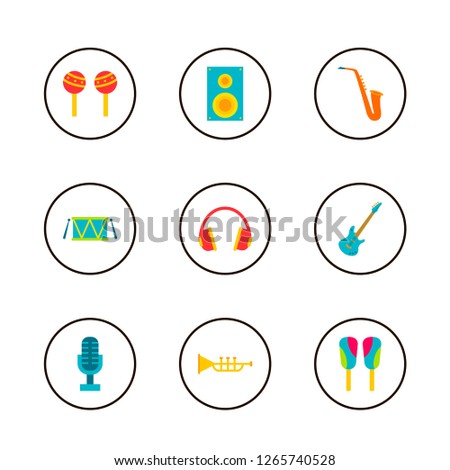 Set of music icons. Vector colorful illustration in flat style.