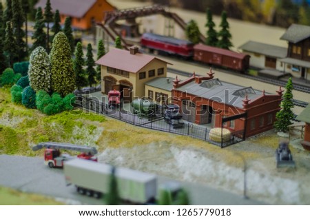 Beautiful and diverse subject. Layout and game of children's railway at close range and macro.