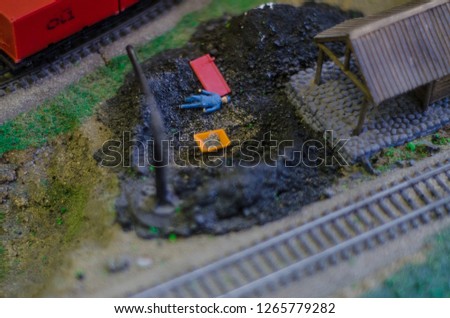 Beautiful and diverse subject. Layout and game of children's railway at close range and macro.