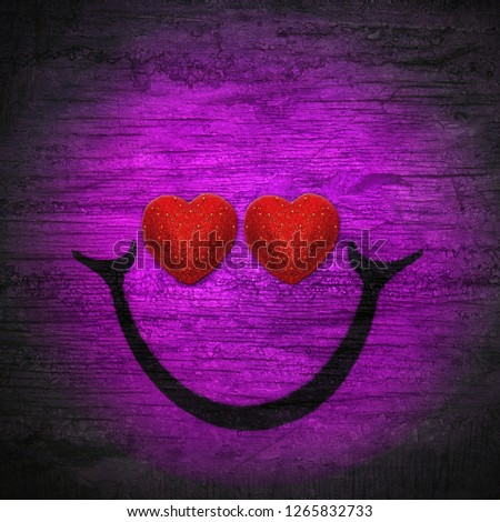 smile in purple black wall wood texture background