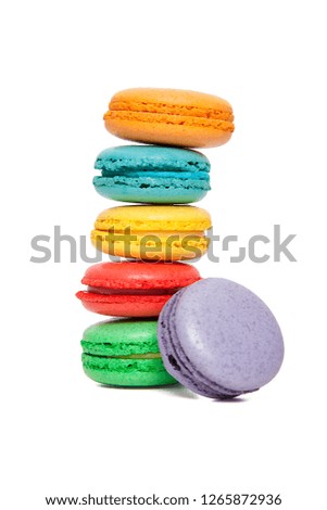 Sweet and colourful macaroons or macaron on white background, Desert.