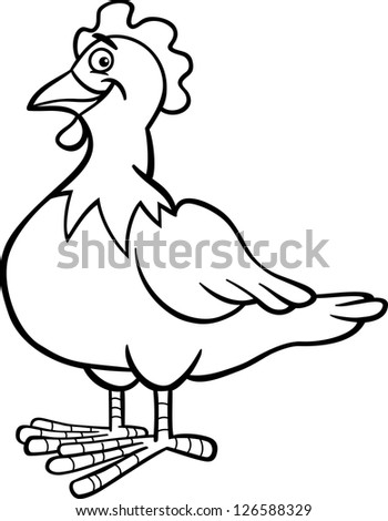 Black and White Cartoon Illustration of Funny Hen or Chicken Farm Bird Animal for Coloring Book
