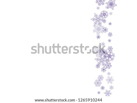 Xmas theme sale with ultra violet snowflakes. Winter frame for gift coupons, vouchers, ads, party events. Christmas white background. Holiday banner for xmas theme. New Year frosty backdrop