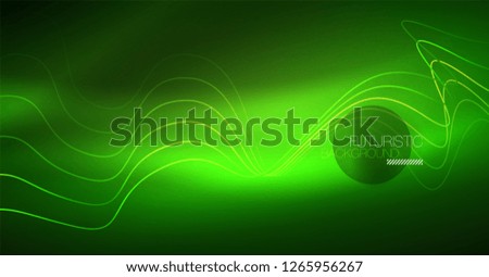 Abstract shiny glowinng color wave design element on dark background - science or technology concept, vector