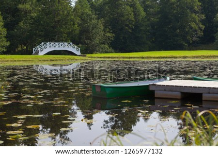 Pond and boat, summer warm moment