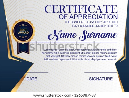 Creative Certificate Of Appreciation Award Template. Illustration Certificate Horizontal In A4 Size Pattern.