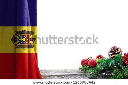 Christmas and new Year background with a flag of Moldova. There is a place for your text in the photo