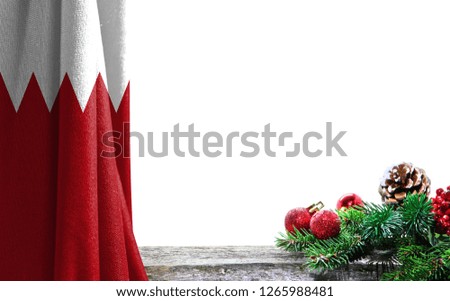 Christmas and new Year background with a flag of Bahrain. There is a place for your text in the photo