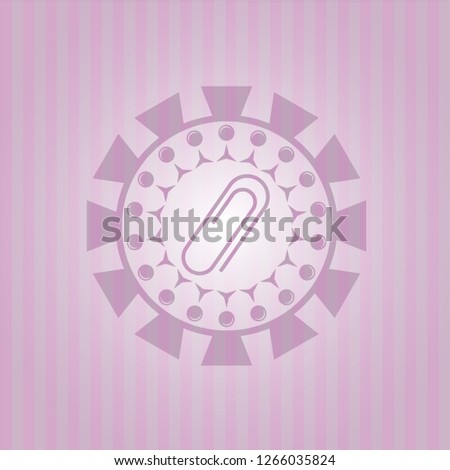 paper clip icon inside pink emblem. Vintage.