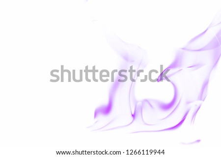 Beautiful fire flames, purple smoke on white background. - Image