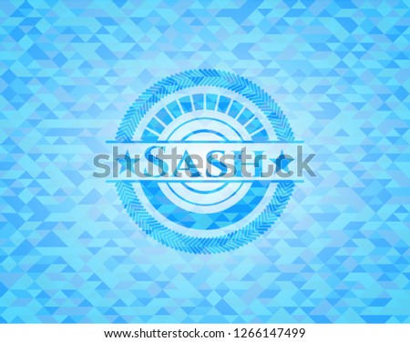 Sash sky blue emblem. Mosaic background