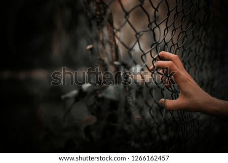 Man hands in metal fence looking for an answer