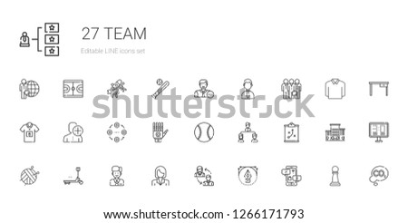 team icons set. Collection of team with negotiation, vector, employees, businesswoman, employee, duty, ball, strategy, structure, baseball, hand. Editable and scalable team icons.