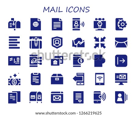  mail icon set. 30 filled mail icons. Simple modern icons about  - Mailbox, File, Smartphone, Vector, Mobile, Left alignment, Social, Email, Minimize, Envelope, Postal, Send, Bill