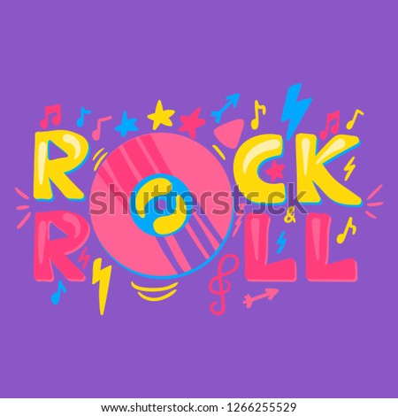 Rock N Roll hand drawn vector lettering. Disco, retro music concert poster, banner, invitation design