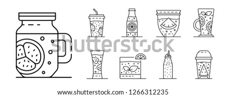Smoothie icon set. Outline set of smoothie vector icons for web design isolated on white background